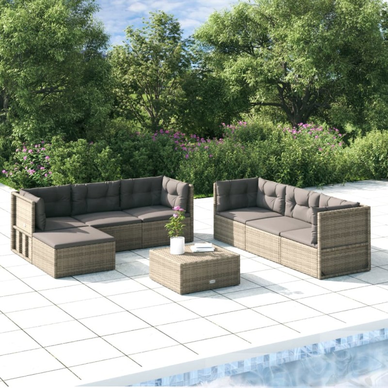 vidaXL 7-tlg. Garten-Lounge-Set mit Kissen Grau Poly Rattan vidaXL 7-tlg. Garten-Lounge-Set mit Kissen Grau Poly Rattan