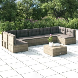 vidaXL 7-tlg. Garten-Lounge-Set mit Kissen Grau Poly Rattan