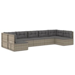 vidaXL 7-tlg. Garten-Lounge-Set mit Kissen Grau Poly Rattan
