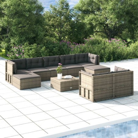 vidaXL 9-tlg. Garten-Lounge-Set mit Kissen Grau Poly Rattan