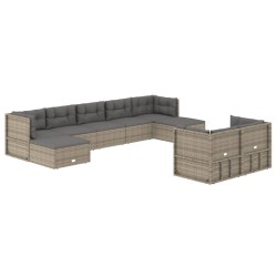 vidaXL 9-tlg. Garten-Lounge-Set mit Kissen Grau Poly Rattan