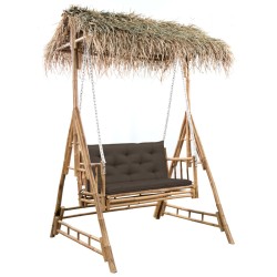 vidaXL Hollywoodschaukel mit Palmblättern und Kissen 202 cm Bambus 