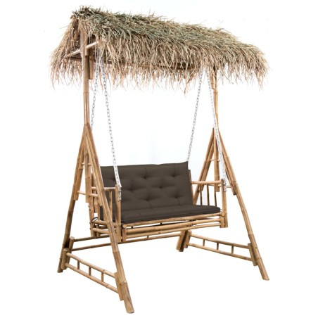 vidaXL Hollywoodschaukel mit Palmblättern und Kissen 202 cm Bambus 