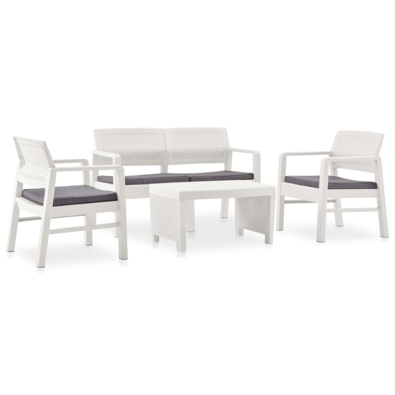 vidaXL Garten-Lounge-Set mit Auflagen 4-tlg. Kunststoff Weiß vidaXL Garten-Lounge-Set mit Auflagen 4-tlg. Kunststoff Weiß