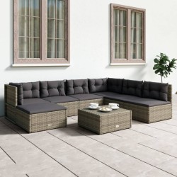 vidaXL 7-tlg. Garten-Lounge-Set mit Kissen Grau Poly Rattan