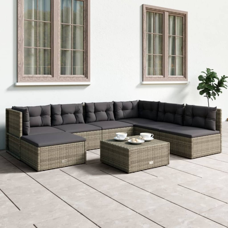 vidaXL 7-tlg. Garten-Lounge-Set mit Kissen Grau Poly Rattan vidaXL 7-tlg. Garten-Lounge-Set mit Kissen Grau Poly Rattan