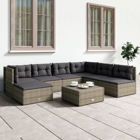 vidaXL 7-tlg. Garten-Lounge-Set mit Kissen Grau Poly Rattan