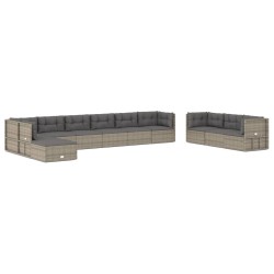 vidaXL 11-tlg. Garten-Lounge-Set mit Kissen Grau Poly Rattan
