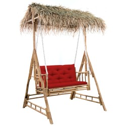 vidaXL Hollywoodschaukel mit Palmblättern und Kissen 202 cm Bambus 