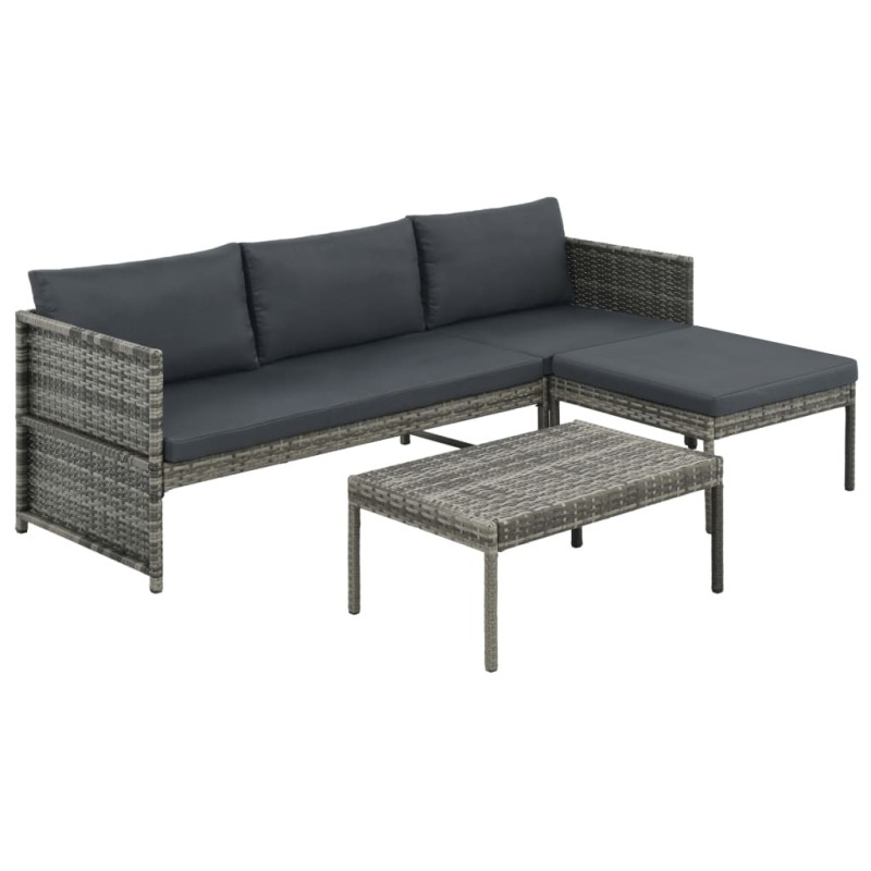 3-tlg. Garten-Lounge-Set mit Auflagen Poly Rattan Grau 3-tlg. Garten-Lounge-Set mit Auflagen Poly Rattan Grau
