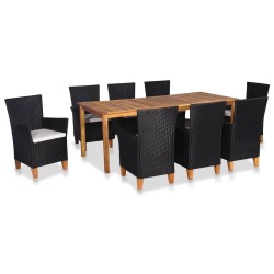 vidaXL 9-tlg. Garten-Essgruppe Poly Rattan Schwarz und Braun