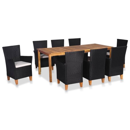 vidaXL 9-tlg. Garten-Essgruppe Poly Rattan Schwarz und Braun