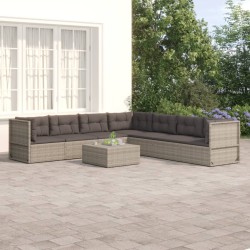 vidaXL 7-tlg. Garten-Lounge-Set mit Kissen Grau Poly Rattan