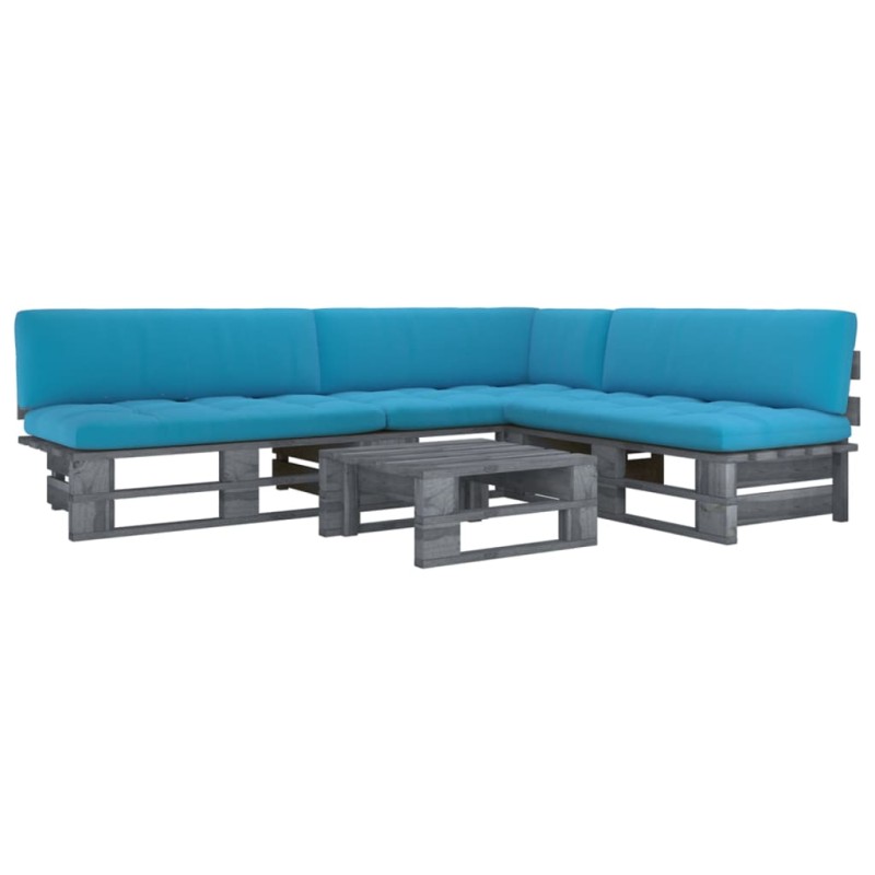 vidaXL 4-tlg. Paletten-Lounge-Set Grau Imprägniertes Kiefernholz vidaXL 4-tlg. Paletten-Lounge-Set Grau Imprägniertes Kiefernholz