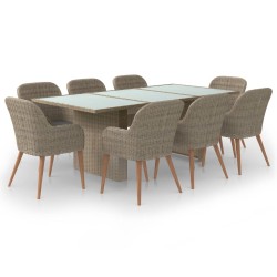 vidaXL 9-tlg. Garten-Essgruppe Poly Rattan Braun
