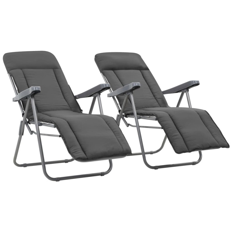 vidaXL Klappbare Gartenstühle mit Polstern 2 Stk. Grau vidaXL Klappbare Gartenstühle mit Polstern 2 Stk. Grau