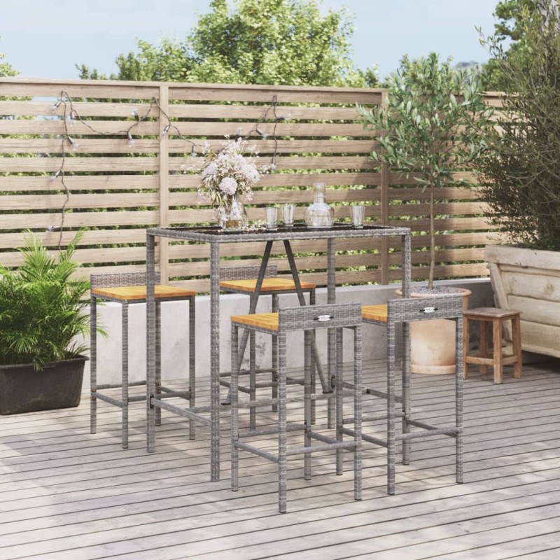 vidaXL 5-tlg. Gartenbar-Set Grau Poly Rattan & Massivholz Akazie vidaXL 5-tlg. Gartenbar-Set Grau Poly Rattan & Massivholz Akazie