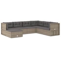 vidaXL 7-tlg. Garten-Lounge-Set mit Kissen Grau Poly Rattan