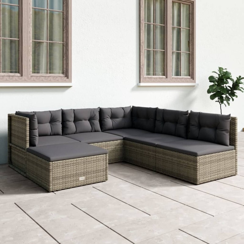 vidaXL 6-tlg. Garten-Lounge-Set mit Kissen Grau Poly Rattan vidaXL 6-tlg. Garten-Lounge-Set mit Kissen Grau Poly Rattan
