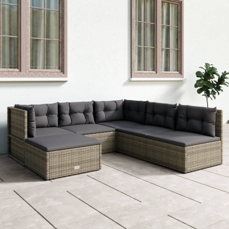 vidaXL 6-tlg. Garten-Lounge-Set mit Kissen Grau Poly Rattan
