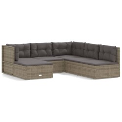 vidaXL 6-tlg. Garten-Lounge-Set mit Kissen Grau Poly Rattan