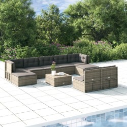 vidaXL 9-tlg. Garten-Lounge-Set mit Kissen Grau Poly Rattan