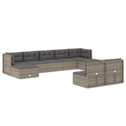 vidaXL 9-tlg. Garten-Lounge-Set mit Kissen Grau Poly Rattan