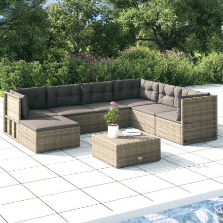vidaXL 7-tlg. Garten-Lounge-Set mit Kissen Grau Poly Rattan