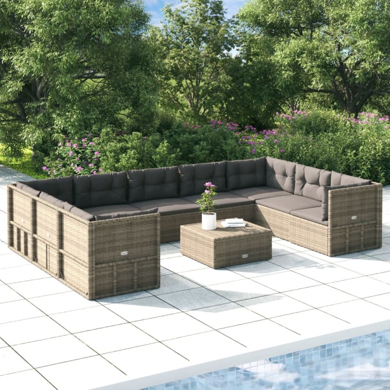 vidaXL 9-tlg. Garten-Lounge-Set mit Kissen Grau Poly Rattan vidaXL 9-tlg. Garten-Lounge-Set mit Kissen Grau Poly Rattan