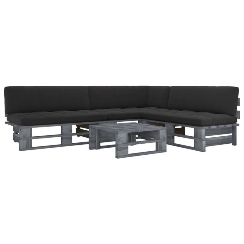 vidaXL 4-tlg. Paletten-Lounge-Set Grau Imprägniertes Kiefernholz vidaXL 4-tlg. Paletten-Lounge-Set Grau Imprägniertes Kiefernholz