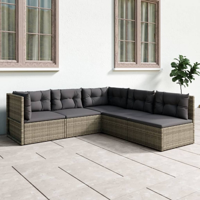 vidaXL 5-tlg. Garten-Lounge-Set mit Kissen Grau Poly Rattan vidaXL 5-tlg. Garten-Lounge-Set mit Kissen Grau Poly Rattan