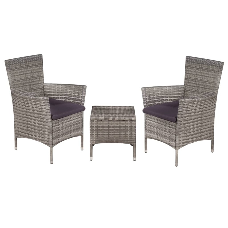 vidaXL 3-tlg. Bistro-Set Poly Rattan Grau vidaXL 3-tlg. Bistro-Set Poly Rattan Grau