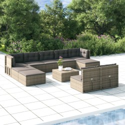 vidaXL 10-tlg. Garten-Lounge-Set mit Kissen Grau Poly Rattan