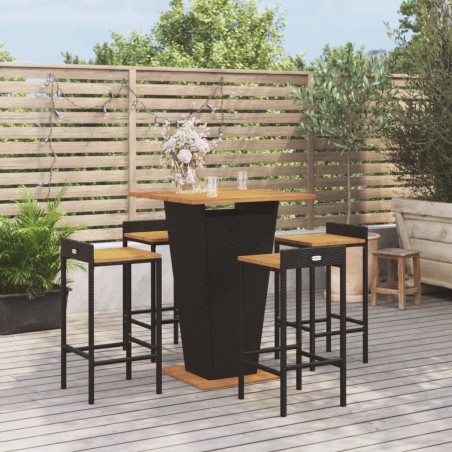 vidaXL 5-tlg. Gartenbar-Set Schwarz Poly Rattan & Massivholz Akazie
