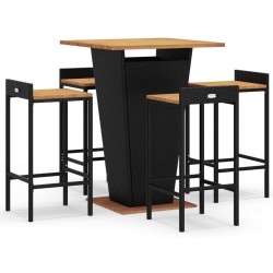 vidaXL 5-tlg. Gartenbar-Set Schwarz Poly Rattan & Massivholz Akazie