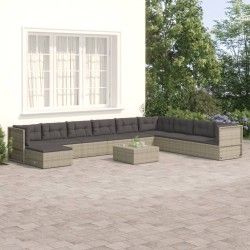 vidaXL 10-tlg. Garten-Lounge-Set mit Kissen Grau Poly Rattan