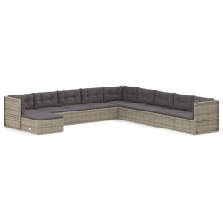 vidaXL 10-tlg. Garten-Lounge-Set mit Kissen Grau Poly Rattan