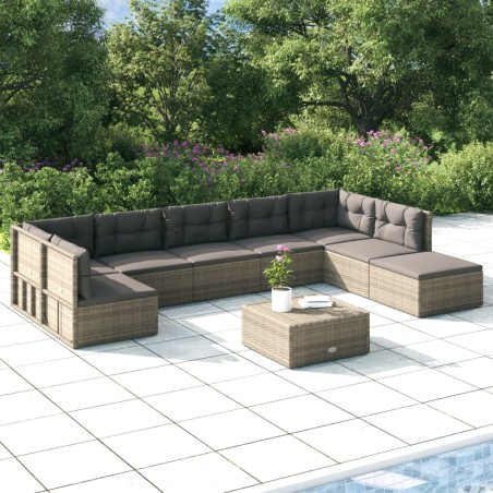 vidaXL 8-tlg. Garten-Lounge-Set mit Kissen Grau Poly Rattan