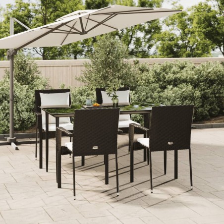 vidaXL 5-tlg. Garten-Essgruppe mit Kissen Schwarz Poly Rattan