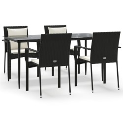 vidaXL 5-tlg. Garten-Essgruppe mit Kissen Schwarz Poly Rattan