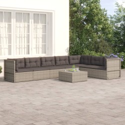 vidaXL 7-tlg. Garten-Lounge-Set mit Kissen Grau Poly Rattan