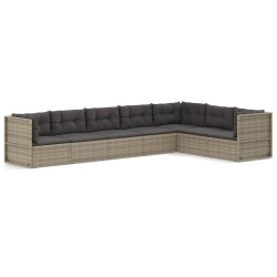 vidaXL 7-tlg. Garten-Lounge-Set mit Kissen Grau Poly Rattan