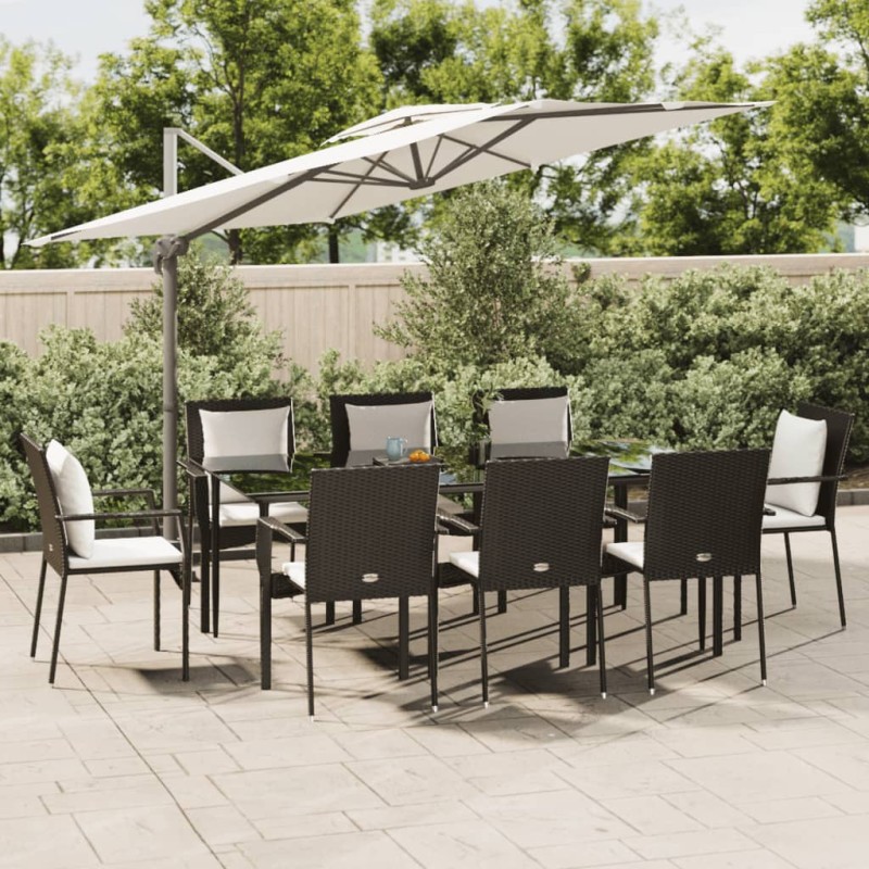 vidaXL 9-tlg. Garten-Essgruppe mit Kissen Schwarz Poly Rattan vidaXL 9-tlg. Garten-Essgruppe mit Kissen Schwarz Poly Rattan