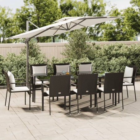 vidaXL 9-tlg. Garten-Essgruppe mit Kissen Schwarz Poly Rattan