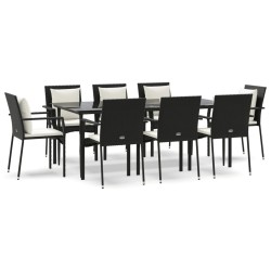 vidaXL 9-tlg. Garten-Essgruppe mit Kissen Schwarz Poly Rattan