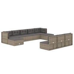vidaXL 10-tlg. Garten-Lounge-Set mit Kissen Grau Poly Rattan