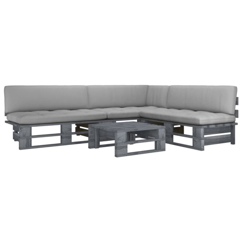 vidaXL 4-tlg. Paletten-Lounge-Set Grau Imprägniertes Kiefernholz vidaXL 4-tlg. Paletten-Lounge-Set Grau Imprägniertes Kiefernholz