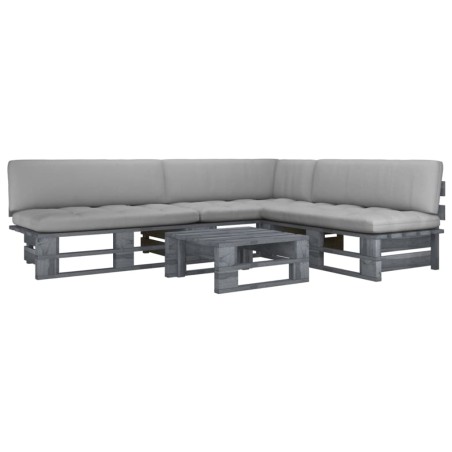 vidaXL 4-tlg. Paletten-Lounge-Set Grau Imprägniertes Kiefernholz