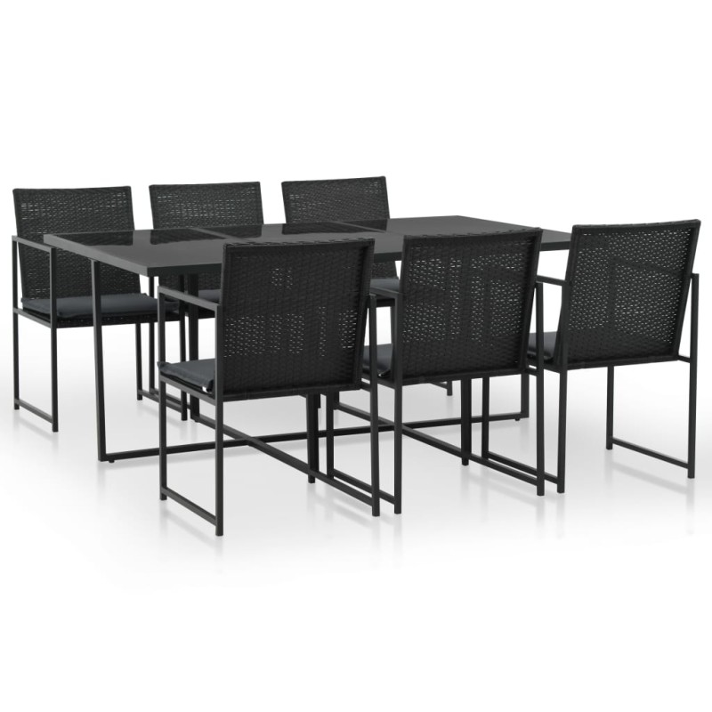 7-tlg. Garten-Essgruppe mit Auflagen Poly Rattan Schwarz 7-tlg. Garten-Essgruppe mit Auflagen Poly Rattan Schwarz