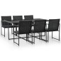 7-tlg. Garten-Essgruppe mit Auflagen Poly Rattan Schwarz 7-tlg. Garten-Essgruppe mit Auflagen Poly Rattan Schwarz